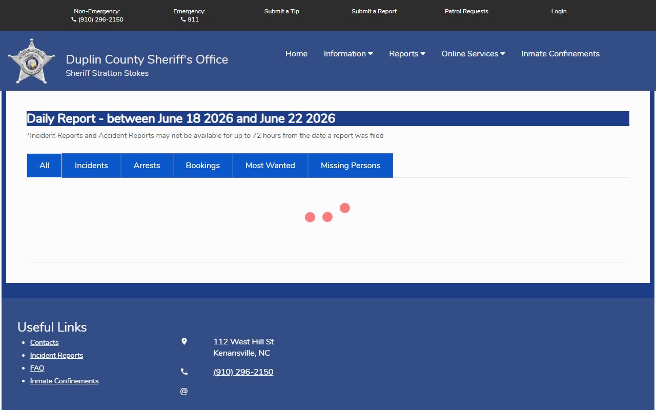 Duplin County inmate records Citizen Connect Daily Report